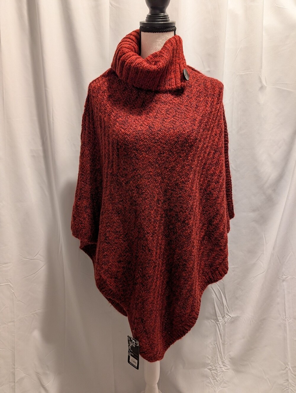 NWT. Cozy Red Turtleneck Poncho Sweater. Once Size.